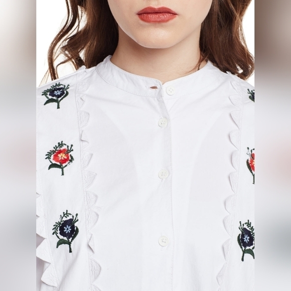 Topshop Cotton White Embroidered Button Down Size 4 - Picture 4 of 9